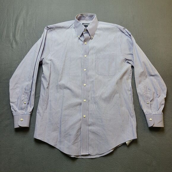 Lands' End Mens Shirt Medium 15-32 Striped Grey Casual Office Work Career - Picture 1 of 9